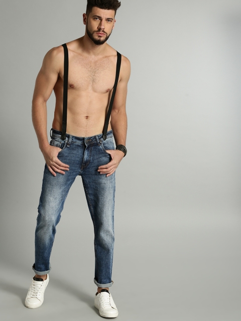 

Roadster Men Blue Slim Mid-Rise Clean Look Stretchable Jeans with Detachable Suspenders