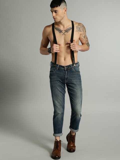 

Roadster Men Blue Slim Mid-Rise Clean Look Stretchable Jeans with Detachable Suspenders