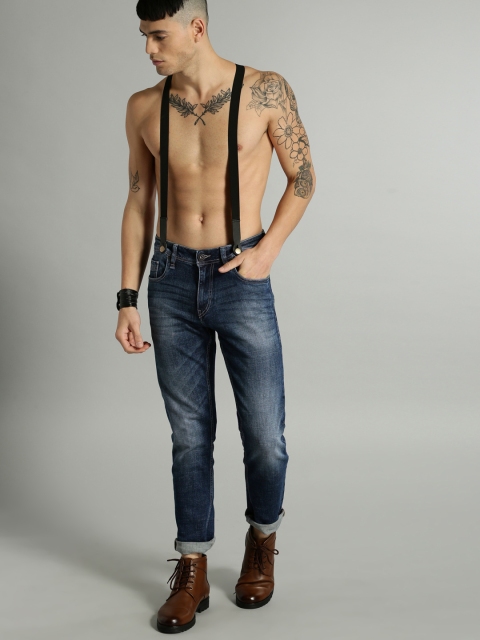 

Roadster Men Blue Slim Mid-Rise Clean Look Stretchable Jeans with Detachable Suspenders