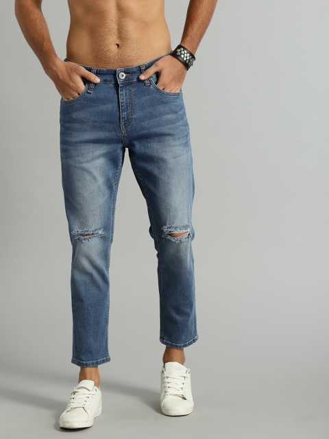 

Roadster Men Blue Skinny Fit Mid-Rise Slash Knee Cropped Jeans