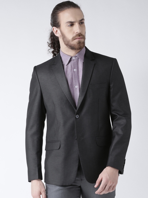 

DEYANN Men Black Checked Slim-Fit Single-Breasted Blazer