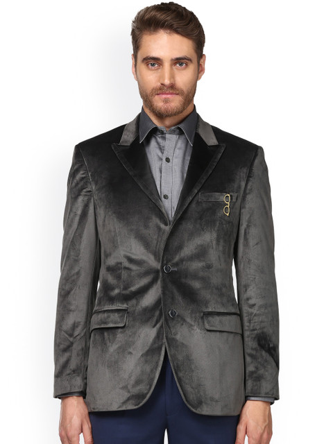 

Park Avenue Men Grey Slim-Fit Single-Breasted Blazer