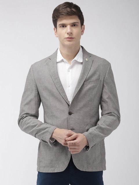 

Park Avenue Men Grey Solid Slim-Fit Single-Breasted Smart Casual Blazer