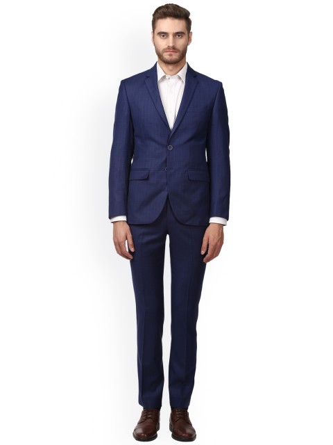 

Park Avenue Blue Woven Checked Single-Breasted Formal Suit
