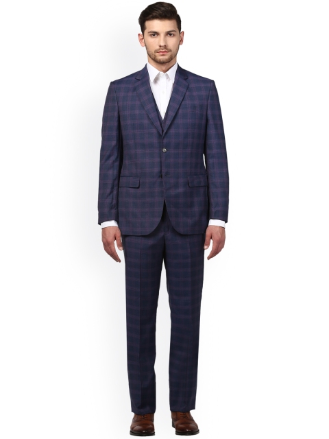 

Park Avenue Blue & Pink Woven Checked Single-Breasted Formal Suit