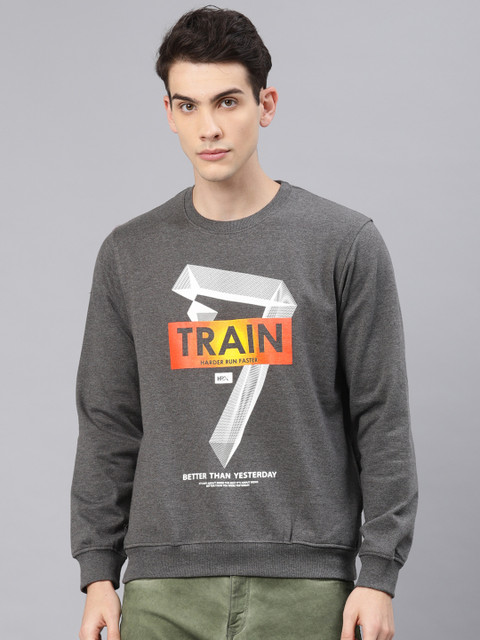 

HRX by Hrithik Roshan Men Charcoal Grey Printed Athleisure Sweatshirt