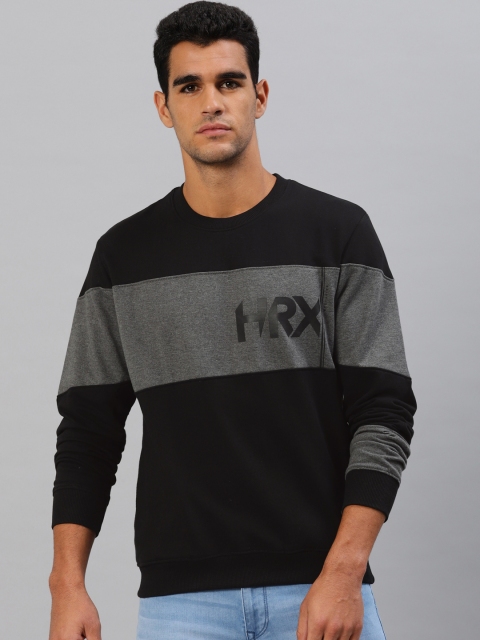 

HRX by Hrithik Roshan Men Black & Charcoal Grey Colourblocked Sweatshirt