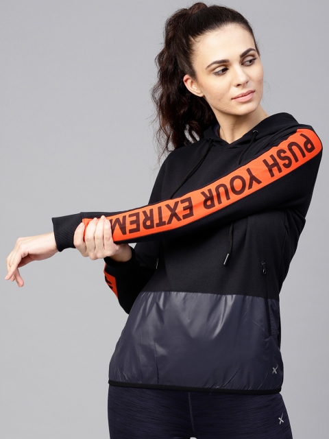 

HRX by Hrithik Roshan Women Navy Blue Hooded Active Sweatshirt, Black