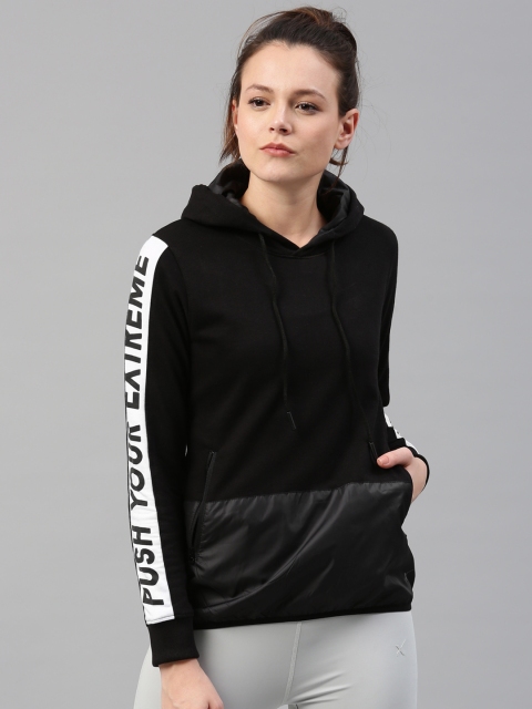 

HRX by Hrithik Roshan Women Black Solid Hooded Sweatshirt