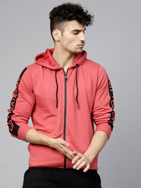 

HRX by Hrithik Roshan Men Coral Pink Solid Hooded Sweatshirt