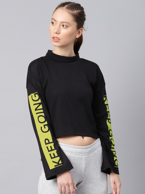 

HRX by Hrithik Roshan Women Black Solid Athleisure Crop Sweatshirt