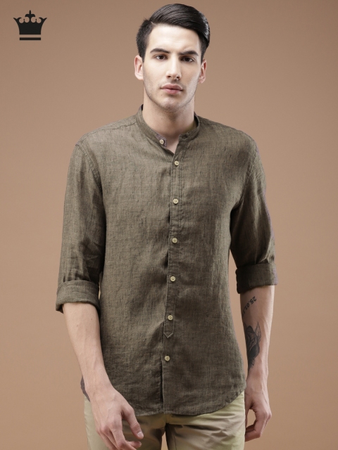 

Louis Philippe Men Brown Slim Fit Solid Casual Linen Shirt