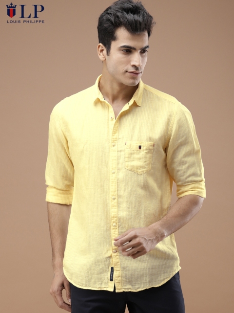 

Louis Philippe Sport Men Yellow Linen Slim Fit Striped Casual Shirt