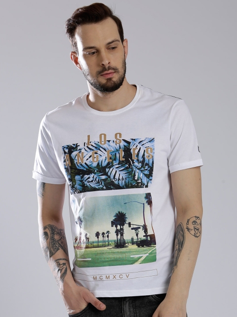 

SMAG Men White Printed Round Neck T-shirt