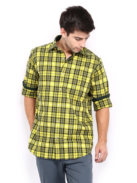 

Nautica Men Yellow & Navy Checked Slim Fit Casual Shirt