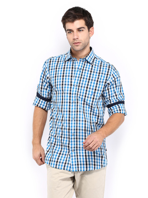 

Nautica Men Blue & White Checked Slim Fit Casual Shirt