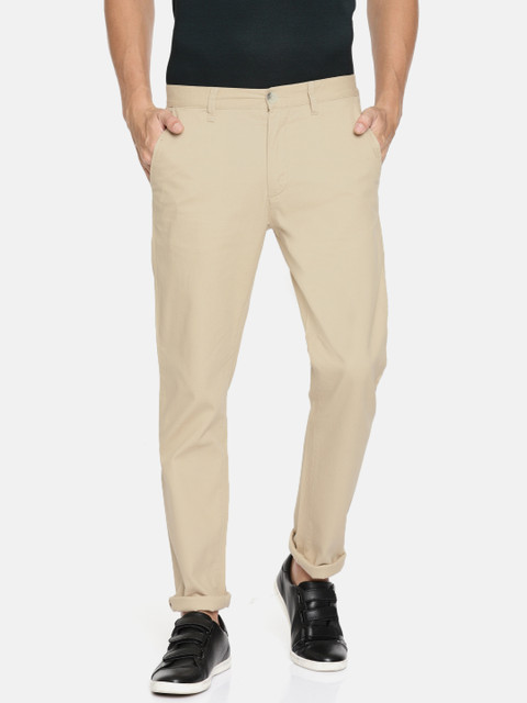 

Peter England Men Khaki Super Slim Fit Solid Chinos