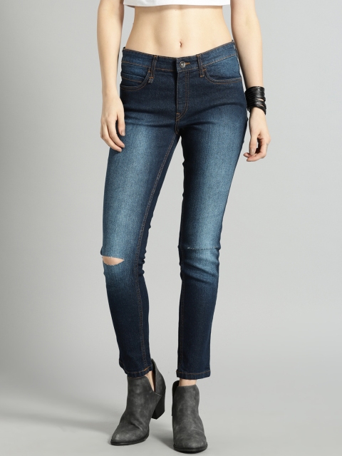 

Roadster Women Blue Skinny Fit Mid-Rise Slash Knee Stretchable Jeans