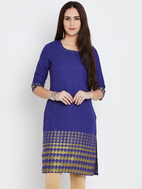 

AURELIA Women Blue Woven Straight Kurta