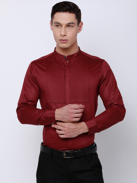 

Black coffee Men Maroon Slim Fit Solid Partywear Shirt