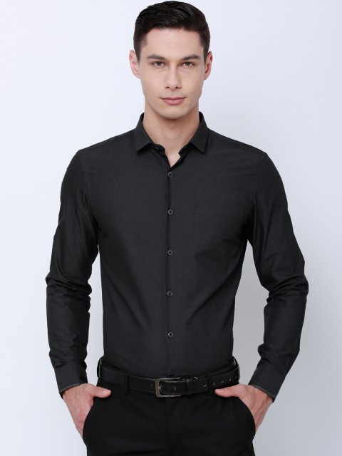 

Black coffee Men Charcoal Slim Fit Solid Formal Shirt