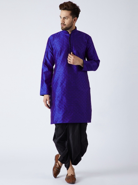 

SOJANYA Men Blue & Black Self Design Kurta with Dhoti Pants