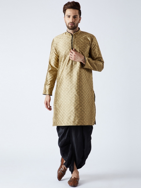 

SOJANYA Men Gold-Toned & Black Self Design Kurta with Dhoti Pants