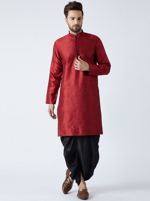 

SOJANYA Men Maroon & Black Self Design Kurta with Dhoti Pants
