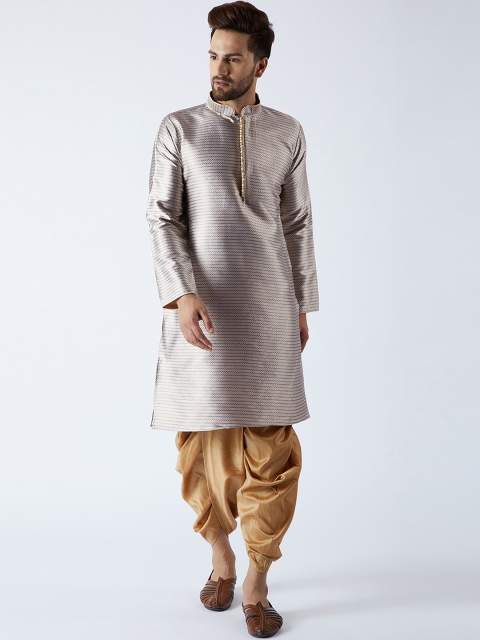 

SOJANYA Men Grey & Gold-Toned Self Design Kurta with Dhoti Pants
