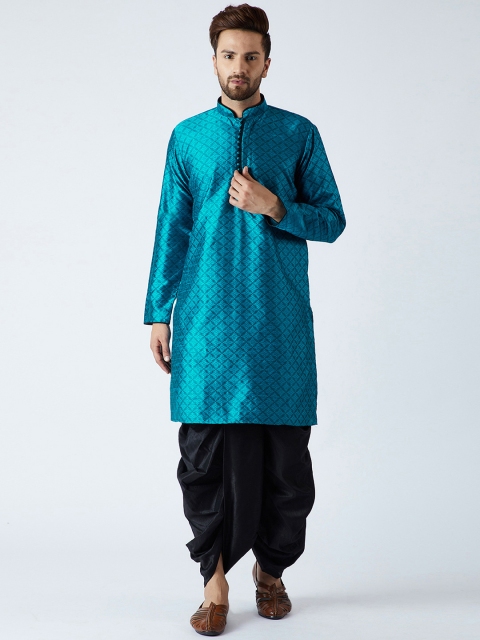 

SOJANYA Men Blue & Black Self Design Kurta with Dhoti Pants