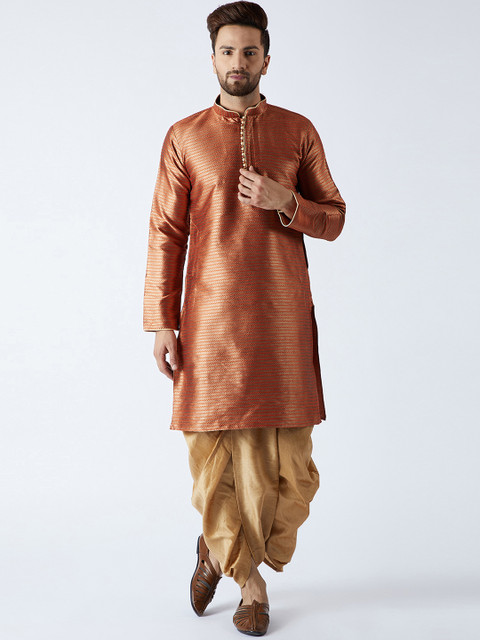 

SOJANYA Men Rust Brown & Gold-Toned Self Design Kurta with Dhoti Pants