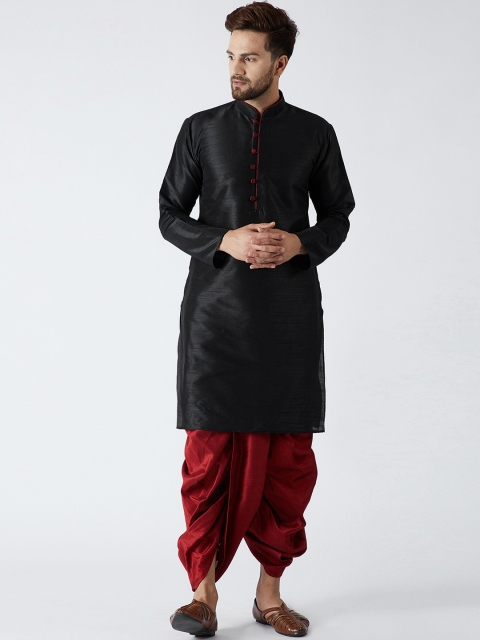 

SOJANYA Men Black & Maroon Solid Kurta with Dhoti Pants