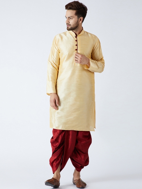 

SOJANYA Men Gold-Toned & Maroon Solid Kurta with Dhoti Pants
