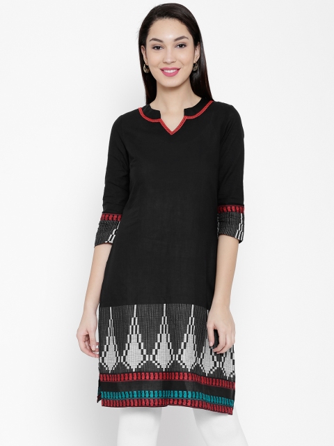 

AURELIA Women Black Woven Design Straight Kurta