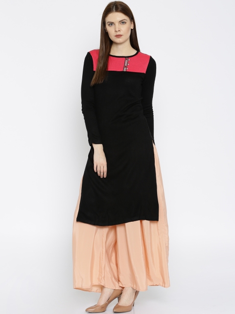 

AURELIA Women Black Solid A-Line Kurta