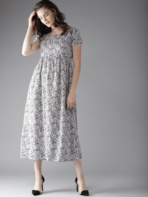 

HERE&NOW Women Black & White Printed Midi Empire Dress