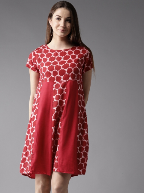 

HERE&NOW Women Red Printed A-Line Dress