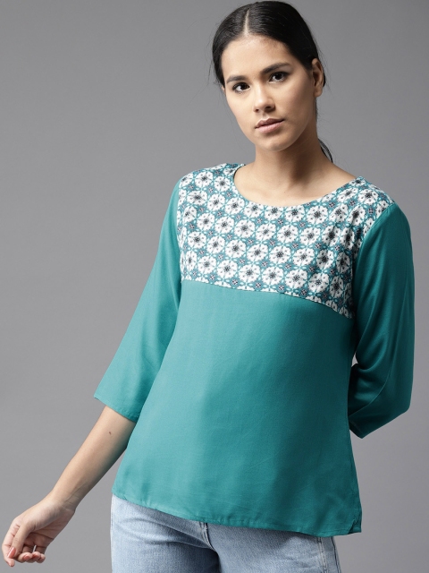 

HERE&NOW Women Blue Printed Styled Back Top