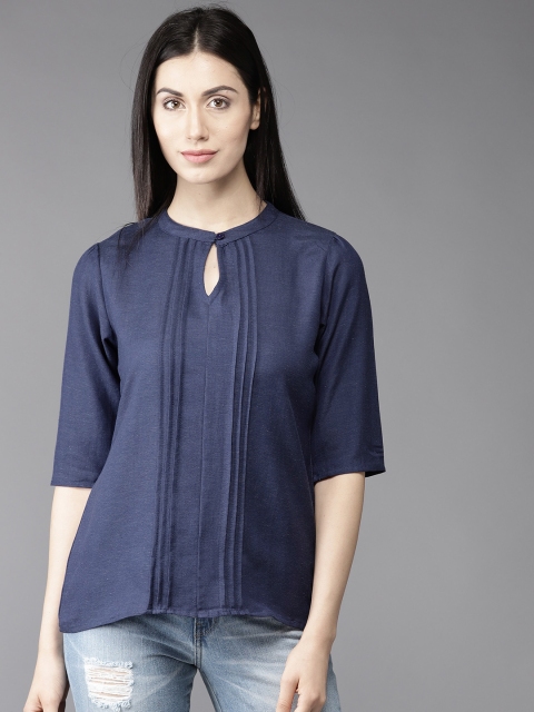 

HERE&NOW Women Navy Blue Solid Top