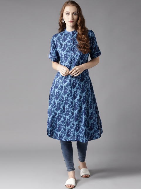 

HERE&NOW Women Blue Printed Straight Kurta