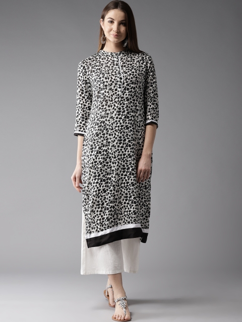 

HERE&NOW Women White & Black Printed Straight Kurta