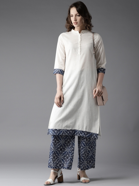 

Moda Rapido Women Off-White & Navy Blue Solid Kurta with Palazzos