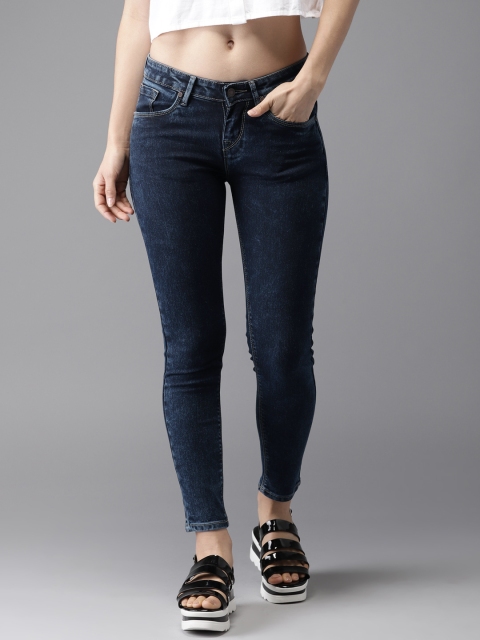 

HERE&NOW Women Blue Cropped Skinny Fit Mid-Rise Clean Look Stretchable Jeans