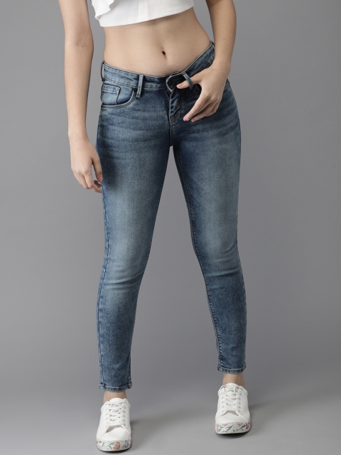 

HERE&NOW Women Blue Skinny Fit Mid-Rise Cropped Clean Look Stretchable Jeans