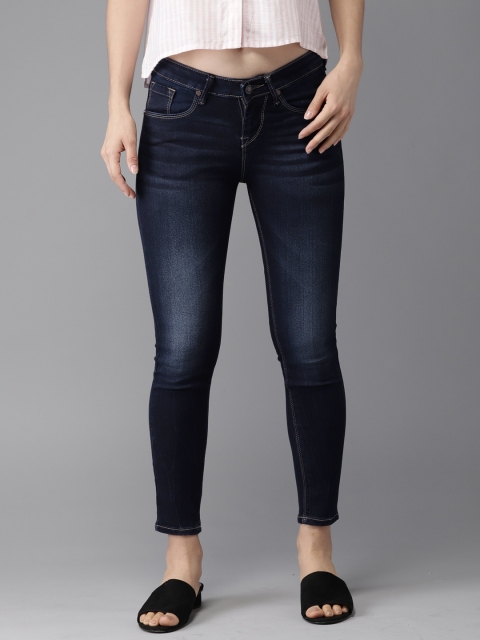 

HERE&NOW Women Blue Ankle Skinny Fit Mid-Rise Clean Look Stretchable Cropped Jeans