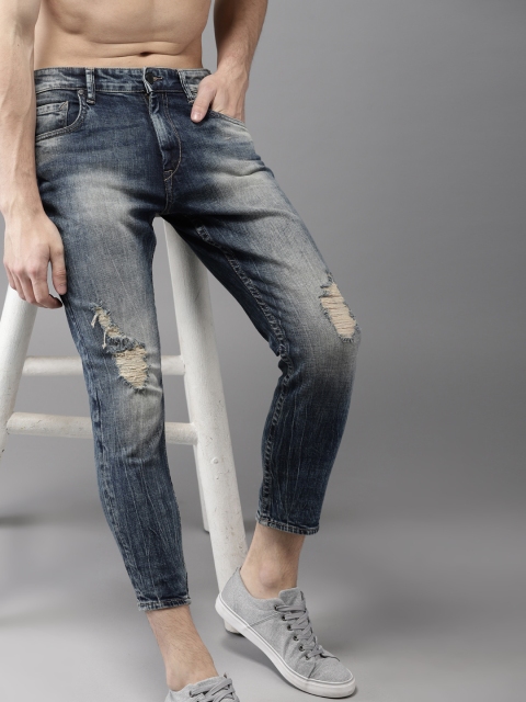 

HERE&NOW Men Blue Slim Fit Mid-Rise Cropped Mildly Distressed Stretchable Jeans