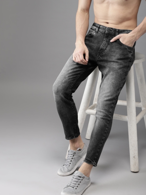 

HERE&NOW Men Black Slim Fit Mid-Rise Cropped Clean Look Stretchable Jeans