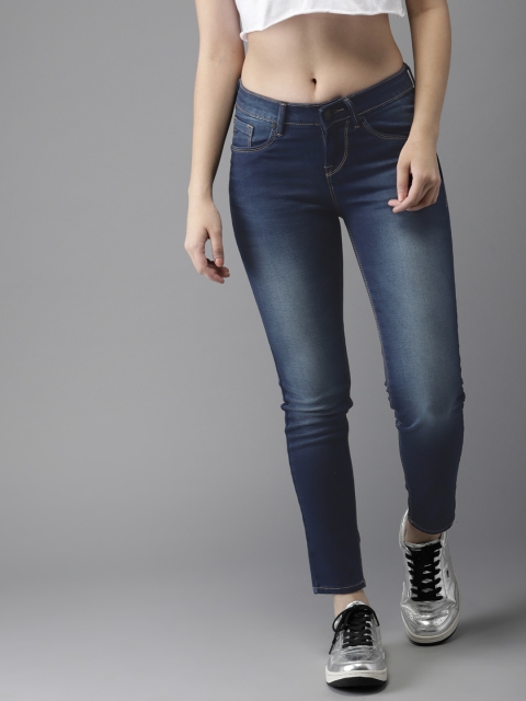 

HERE&NOW Women Blue Skinny Fit Mid-Rise Cropped Clean Look Stretchable Jeans