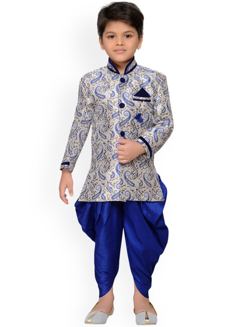 

Aj DEZInES Boys Blue & Off-White Printed Sherwani