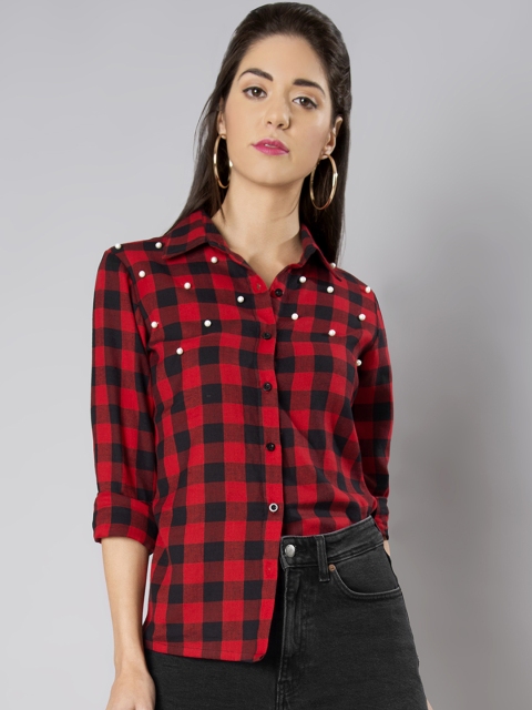 

FabAlley Women Red & Black Regular Fit Checked Casual Shirt